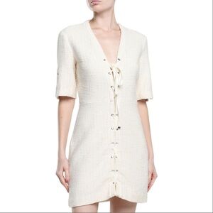 Maje Short Tweed Cream Lace-Up Dress